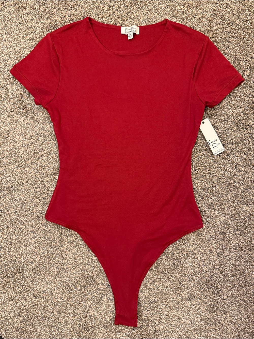 Faded Rose Essentials Women’s Burgundy Short Sleeve Bodysuit